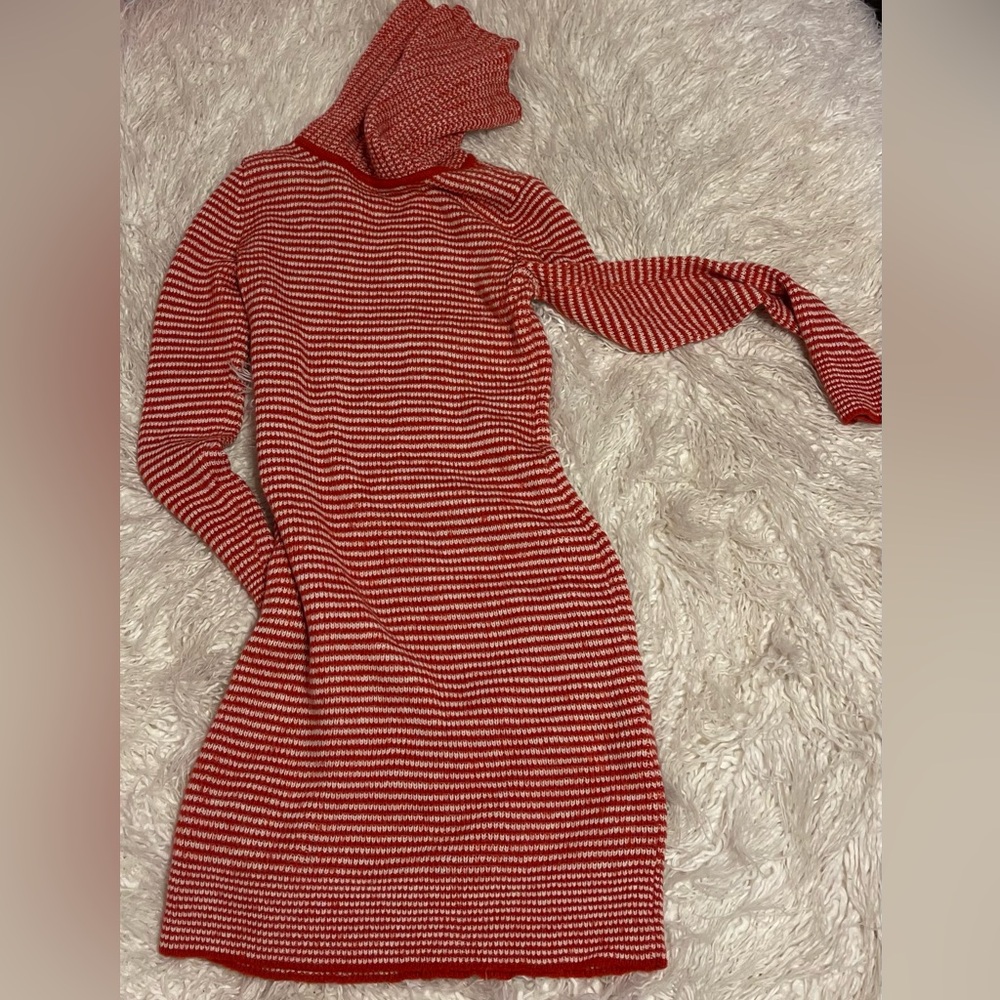 H&M Red and White Striped Knit Dress Sweater